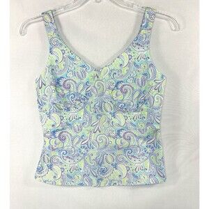 Harold’s Paisley Tank Top Women’s Blue Smocked Zipper Closure Size 6 Artsy